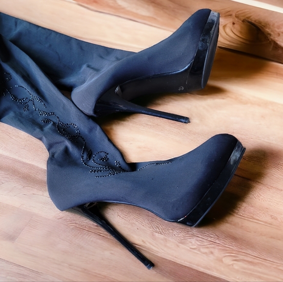 Black Over the Knee Boots by Glossi Italian SZ EURO 37 / US SZ 6 - Picture 2 of 7